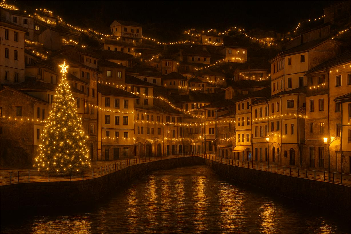 Cudillero iluminado al atardecer