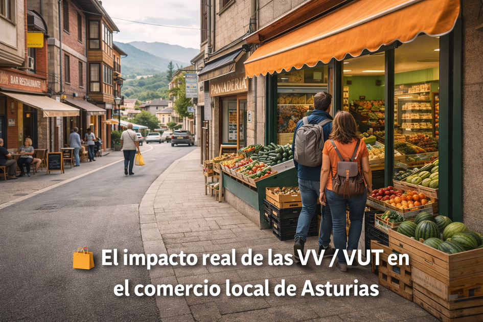 Turistas alojados en VV y VUT comprando en comercios locales de Asturias.